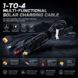 4 in 1 MC4 Solar Charging Cable MC4 to XT60 High Current Battery Plug DC5521 Wire for Portable Power Station Solar Panel