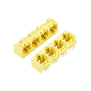 Super March High Quality 6p6c 1x1 Port RJ45 Modular Jack LCP Material Electro Plated Yellow Magnetics Ethernet Connectors