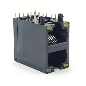 RealRun Black 2x1 PCB Gold Flash Plated RJ45 Female Connector with LED 10 Pins