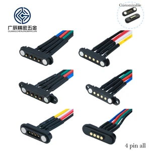 4 Pin Waterproof Pogo Pin Magnetic Connector with Mounting Hole Male Female Spring Loaded Magnetic Pogo Pin Cable