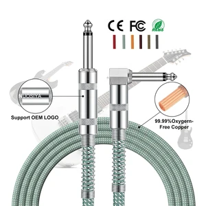 Factory Custom Length Right Angle Plug Braided Guitar Audio Instrument 6.35mm Cable OEM for Electric Classical Guitar Cable
