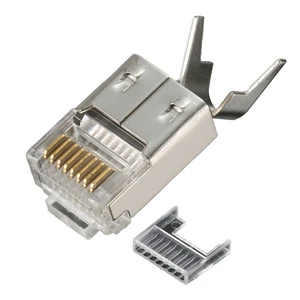 YBO Cat7 Gold-Plated Transparent 8P8C RJ45 Ethernet Terminal Shielded Modular Plug FTP 8-core Cable Connector ISO9001 Certified