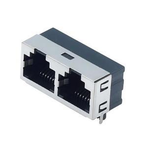 Factory Direct 1*2 Port RJ45 Ethernet Connector Shielded 8P8C Copper Contact ABS Housing PCB Network Jack RoHS Compliant