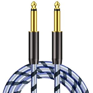 High Quality Gold Plated 6.35mm 1/4 Inch TS Instrument Audio Cable Braided Nylon Guitar Cable for Electric Guitar Bass Mixer
