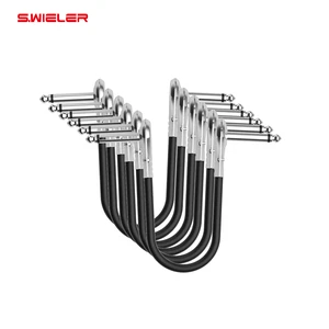 6pcs 6inch 1/4 Guitar Cable 6.35mm Ts Jack Audio Right Angle 15/30cm Instrument Patch Cables for Monitor Guitar Effect Pedals