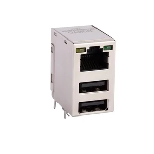 Dual USB 2 Port PBT Black Shielded RJ45 Jack Plug Cat6 Cat6a Female Connector with LED Gold Plated PCB Mount Side Entry