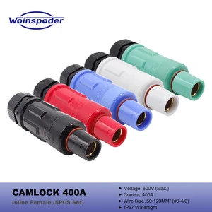 WOINSPODER 5PCS Set 600V 400A Cam Lock Inline Female Connector IP67 Watertight for 50-120sqmm (#6-4/0) Cable Extension