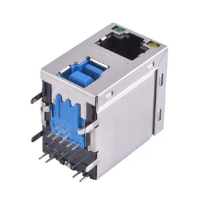 RJ45 Network Socket with TYPE-B USB3.0 Connector Two-In-One Copper Alloy Contacts 500V AC Withstand Voltage