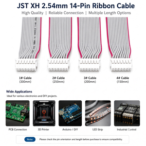Custom JST XH PH 14 Pin Flat Ribbon Cable Wire Harness IDC Connector Gray Rainbow Cable For Electronic Equipment