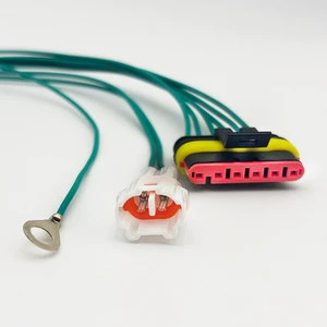 IP67 Waterproof PVC/PBT Insulated Multi-Connector Wiring Harness with Green Wires & Ground Ring Terminal for Automotive Sensors