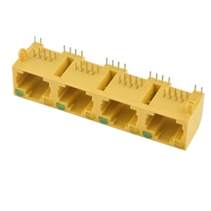 RJ45 Connector 1*4 Port All Plastic Yellow with Leds Gold Plating Through Hole for PCB