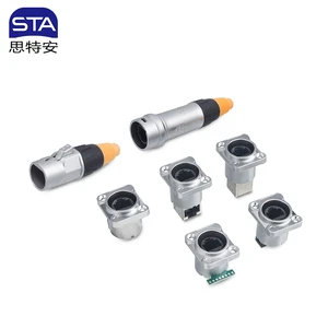 IP67 Waterproof RJ45 D Type Panel Mount Right Angle Straight Wall square Chassis Socket Audio Waterproof Connector XLR Computer