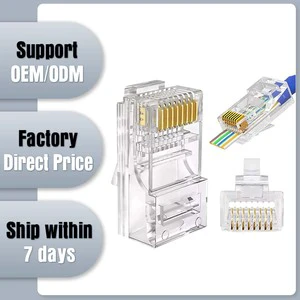 HS HS-RJ45 Gold Plated RJ45 Cat6 Connectors 8P8C Ethernet Network Plugs for Solid Copper UTP Cable OEM Orders