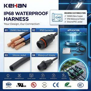 Custom 20AWG Bare Copper for Listed IP68 Waterproof Wiring Harness with Adapter Connector Silicone/PVC Jacket
