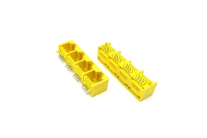 High Density Reliable 4-Port 1*4P 8P8C RJ45 Jack Gold Plating PCB Network Interface Side Entry Black Ethernet Connector