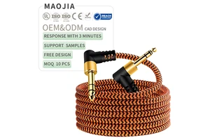 1/4 Inch TRS Stereo 6.35 mm Male to Right Angle Male Guitar Cable OFC Braided Shielded Audio Instrument Cable