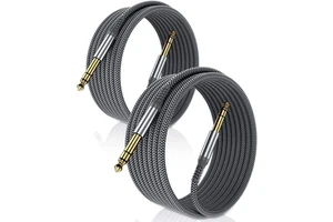 OEM Manufacturer's Stylish 6.35 mm Gray Braided 1/4 Inch Instrument Cable for Guitar Power Amplifier Microphone-Gold-Plated Plug