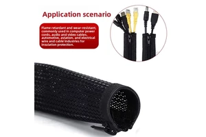 Open Zipper PET Braided Sleeve Temperature Resistant Flame Retardant Industrial Wire Harness Protection Net Tube