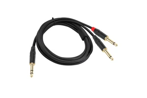 6.35mm MALE-MALE Braid Shielded Y Splitter TRS Two Breakouts Guitar Speakers Audio Aux Cable
