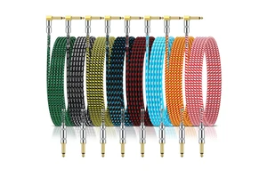 Factory Wholesale Right Angle Plug Braided Guitar Audio Instrument Cables Bass Cord 6.35mm TS to 1/4 in Electric Guitar Cable