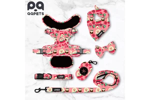 Faceboo Popular Dog Harness Set Custom Logo Sublimation Print Pet Supplies Collar Para Perro Dog Harness Leash And Collar Set