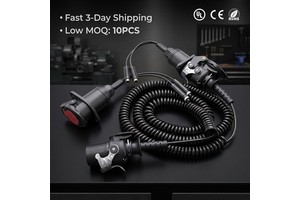 For CE RoHS 6M Heavy Duty Waterproof IP68 7-Way RV Trailer 22AWG DC12V-24V PU Spiral Coiled Cable