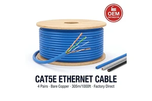 CAT5E Ethernet Cable 305m UTP 24AWG 0.5mm*4 Pair Bare Copper Network LAN Cable OEM Custom Color For Office Data Center