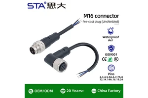 M16 Water Cable Connector Straight/Right Angled Male Female Molding Aviation Plug PVC TPU Cable 1M 3 4 5 6 8 12 14 16 19 24 Pin
