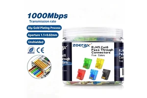 ZOERAX U55 1bag=50/100/200pcs/color Mixed Colors EZ to Crimp Modular Plug RJ45 Cat6 Pass Through Connectors