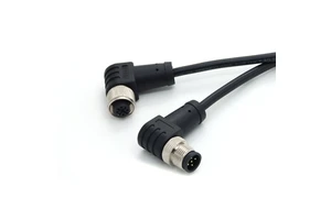 KRONZ M12 Pre-Assembled Connector 2M Cable Length Angled PVC Black Shielded Assembly 5 Pin Male Circular Connectors