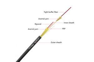 Indoor Round Fiber Cable FRP OD 4.6mm 1 Core 2 Core 4 Core GJYFJH03 G657A2 PE Black Sheath Fiber Optic Cable