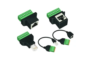 RJ45 Crystal Head to 8-pin Terminal Male-Female Connector with ABS Housing 12V Wire Adapter Network Cable Socket
