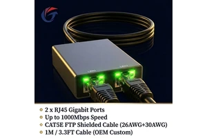 Dual-Port Gigabit Ethernet Adapter For Starlink Gen 2 Router 2x RJ45 1000Mbps CAT5E FTP Shielded 16-Core 26AWG 1M Cable OEM