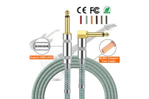 Factory OEM 1M 1/4 Inch Jack Guitar Cable 6.35mm Male Mono Audio Cable Right Angle to Straight Adapter for Electric Guitar