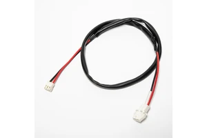 Custom 2-Pin Red/Black Wire Harness with Double White Connectors and Black Heat Shrink Sheath for Battery Power Equipment Wiring