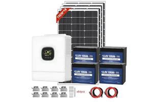1600W Solar Panels 51.2V 100Ah LiFePO4 Battery Energy Storage 5KW 120V Stackable Hybrid Inverter IP65 CAN Solar System