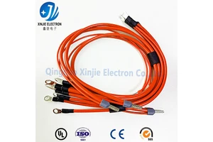 Orange Silicone High Current Battery Wire Harness, Tin Plated Ring Terminal Cable for Energy Storage, EV, Solar Power Connection