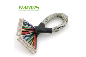 OEM 20 Pin 1.25mm Pitch LVDS Cable Assembly with Braided Sleeve Shielded Wire Harness