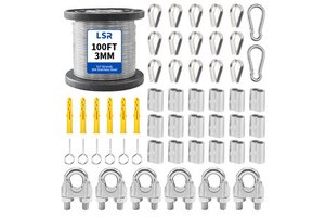100ft 3mm Vinyl-coated Aircraft Cable Heavy Duty Turnbuckle Wire Tensioner Kit 7x7 Wire Rope For Outdoor String Lights Hanging