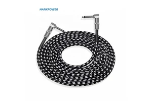 90 Degree Angle Guitar Audio Cable Nylon Braided 6.35mm Jack Instrument Aux Cable for Electric Guitar Mixer Amplifier 3m