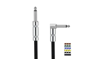 OEM 10FT Braided 1/4 Inch TS Mono Jack Right Angle to Straight Electric Guitar Cable for Acoustic Instrument for Music Amplifier