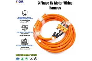 Custom 3 Phase HV Motor Wiring Harness Triple Flange Bulkhead Socket Pre Crimped OT Lugs EV MCU to Drive Motor AC Cable Assembly
