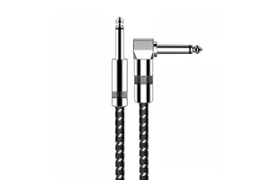 Guitar Cable Right Angle 1/4" 6.35mm Nickel Plated Male-Male 24AWG Bare Copper Wire Braided Shielded Nylon Jacket for Speaker