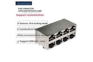 Denentech RJ45 8P8C Dual Port 2X4P H25.1 L28.2 Ethernet Connectors Shrapnel Female Waterproof Rj45 Connector