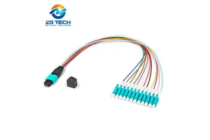 10 Gbs OM3 Multi Mode 8 Core Female MTP MPO To 4 Duplex LC Fanout Fiber Optic Patch Cord Cable
