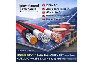 H1Z2Z2-K PV1-F Solar Cable 1500V DC Tinned Copper XLPE XLPO PV Cable 4mm2 6mm2 10mm2 16mm2 Photovoltaic Power Cable