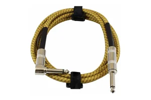 Manufacturer Right Angle 14 Inch TS to Straight 20 FT Brown Yellow Tweed Guitar Wire Cable Instrument Guitar Audio Cable