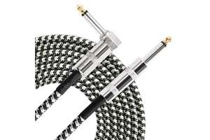 Folk Electric Guitar 3-Meter Colored Soft Fabric Braided Guitar Patch Cable Black White 635mm Straight-Right-Angle Audio Speaker