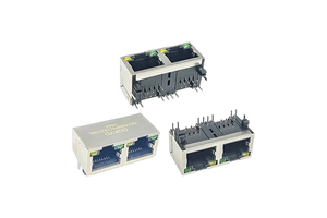 Dual-Port 1X2 Side Entry Through Hole PCB Mount RJ45 Ethernet Connector With Y/G LED & 8P8C Female Jack Metal Shielding