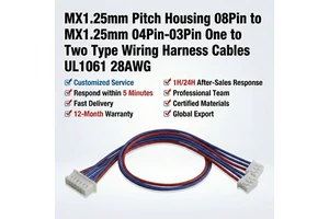 MX1.25mm Pitch Housing 08Pin to MX1.25mm 04Pin-03Pin One to Two Type UL1061 28AWG Wiring Harness Cables Robot Wiring Harness